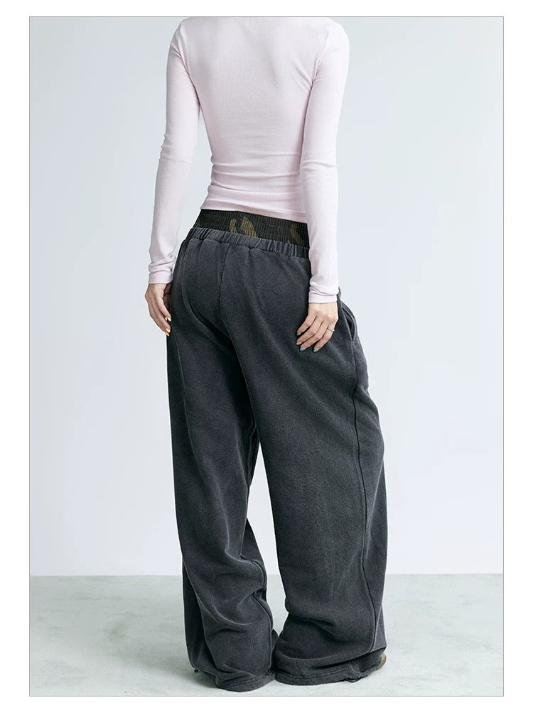 NABOUN Double-Waist Number Print Wide-Leg Sweatpants