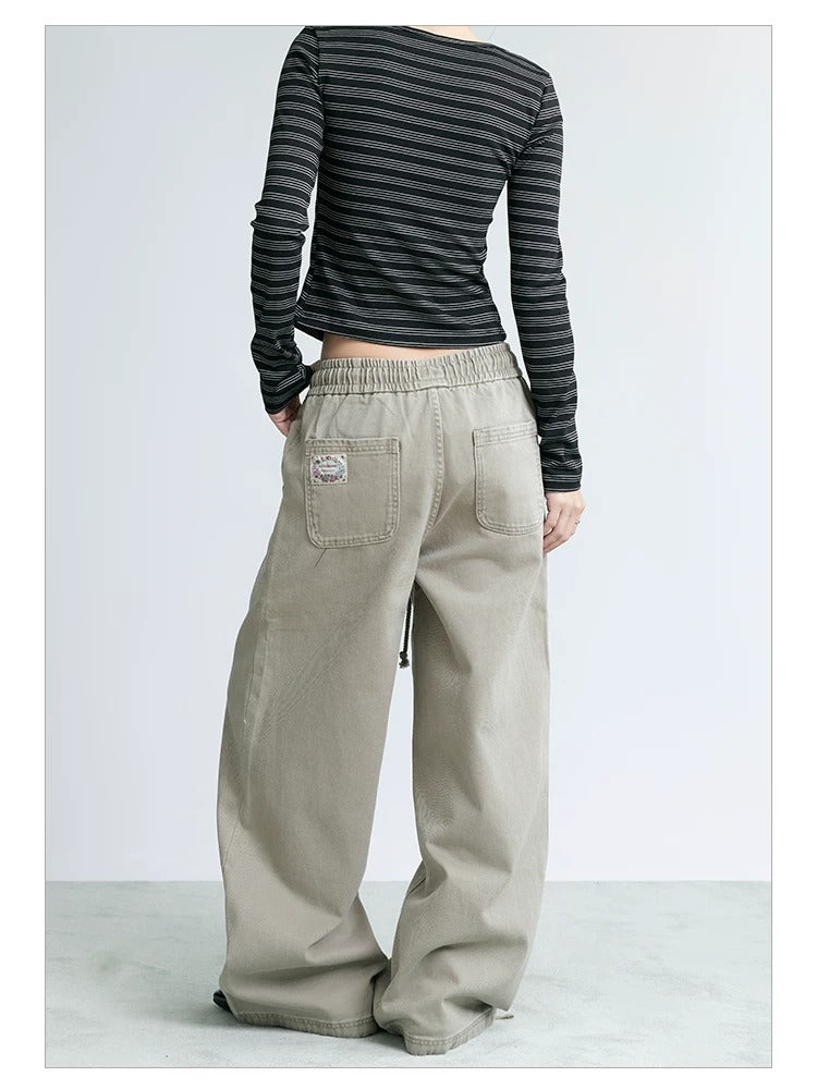 NABOUN Washed Button-Detail Wide-Leg Pants