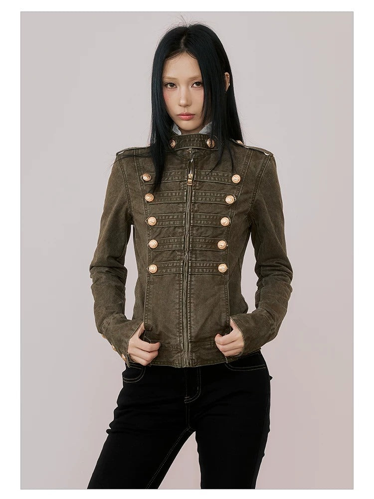 NABOUN Napoleon Double-Breasted Washed Stand-Collar Jacket