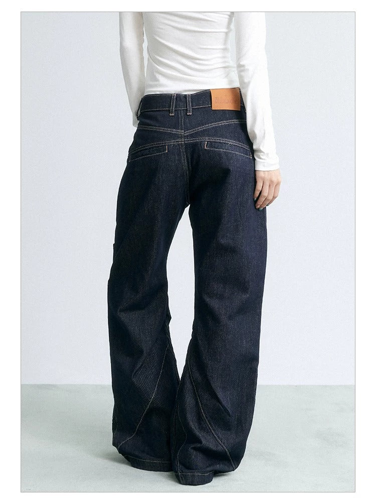 NABOUN Deconstructed Contrast-Stitch Straight-Leg Jeans