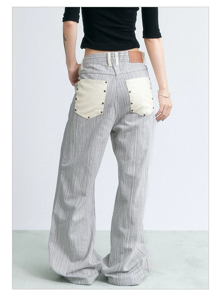 NABOUN Vintage Cuffed Stripe Straight-Leg Jeans