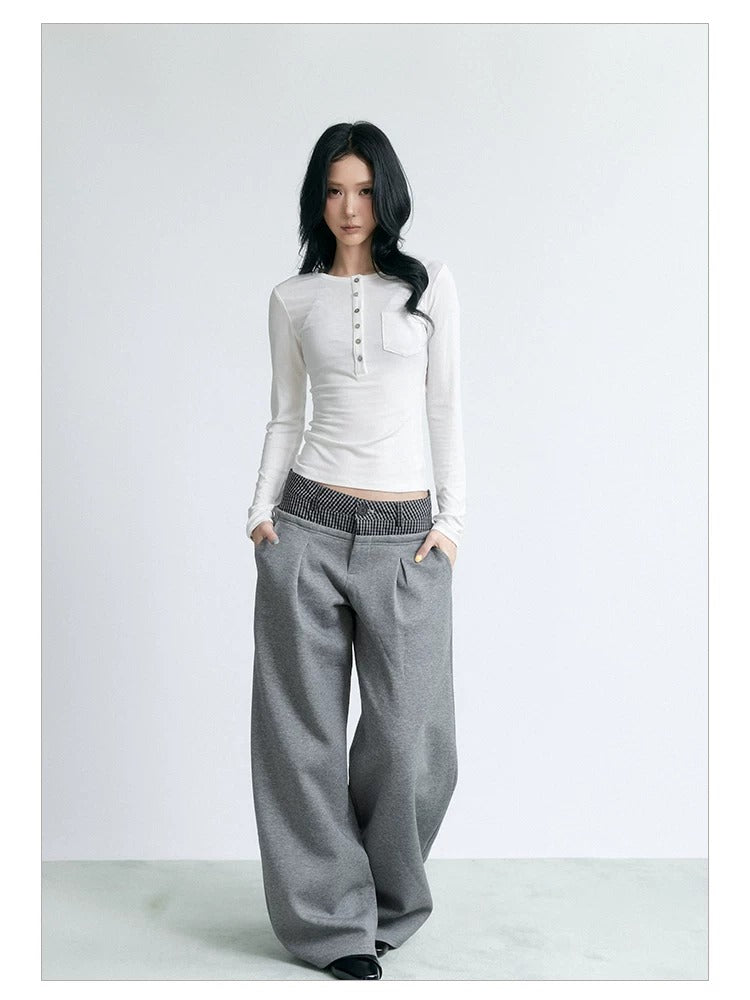 NABOUN Double-Waist Curved Wide-Leg Sweatpants