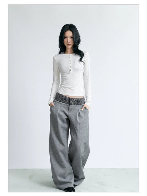 NABOUN Double-Waist Curved Wide-Leg Sweatpants