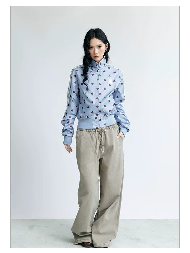 NABOUN Satin Polka Dot Cropped Jacket