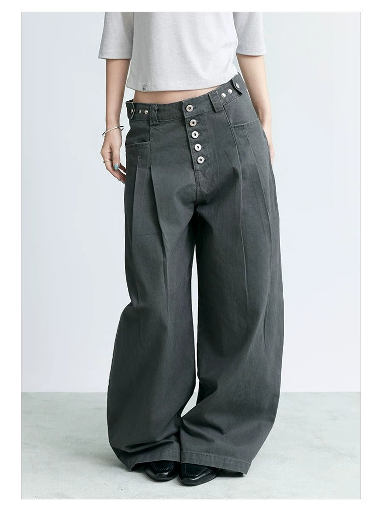 NABOUN Five-Buckle Pleated Wide-Leg Pants