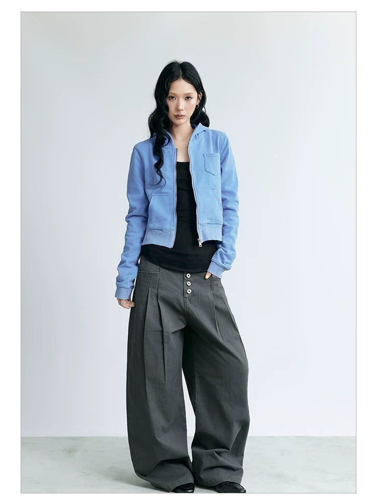 NABOUN Washed Salt-Dyed Cropped Hoodie