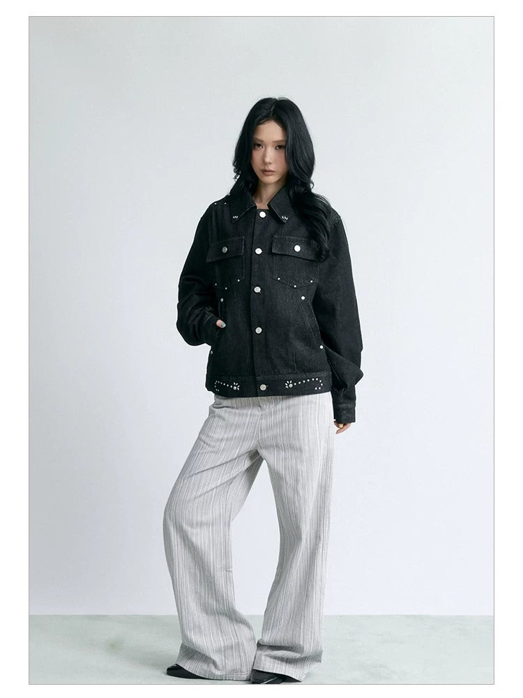 NABOUN Vintage Cuffed Stripe Straight-Leg Jeans