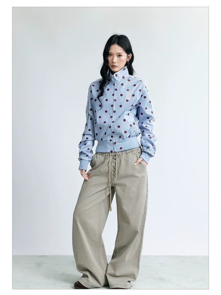 NABOUN Washed Button-Detail Wide-Leg Pants