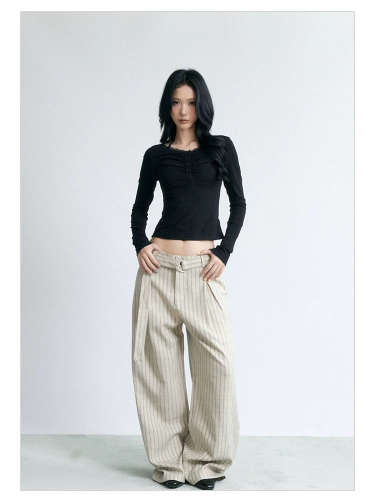 NABOUN Old-Money Striped Scimitar Dress Pants