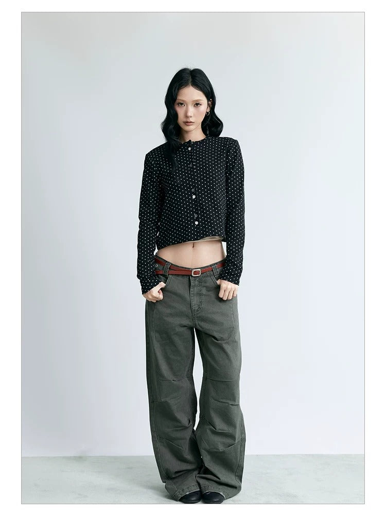 NABOUN Washed Army Green Clean-Fit Wide-Leg Pants