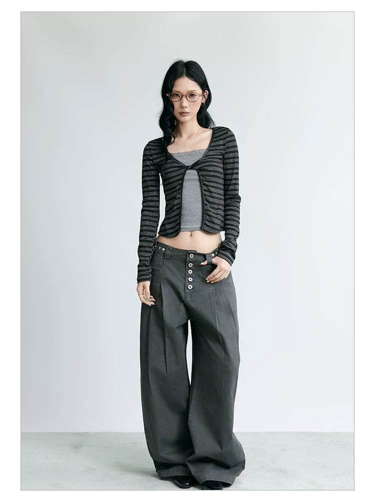 NABOUN Five-Buckle Pleated Wide-Leg Pants