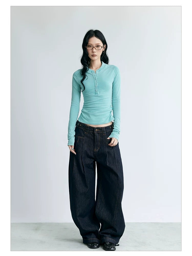 NABOUN Double-Pleat Raw Denim Wide-Leg Jeans