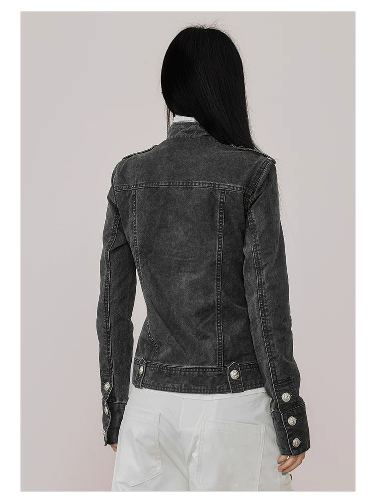 NABOUN Napoleon Double-Breasted Washed Stand-Collar Jacket