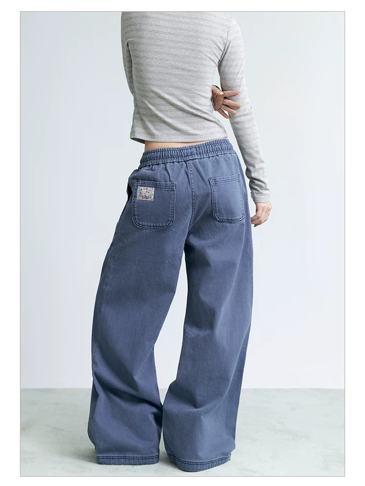 NABOUN Washed Button-Detail Wide-Leg Pants