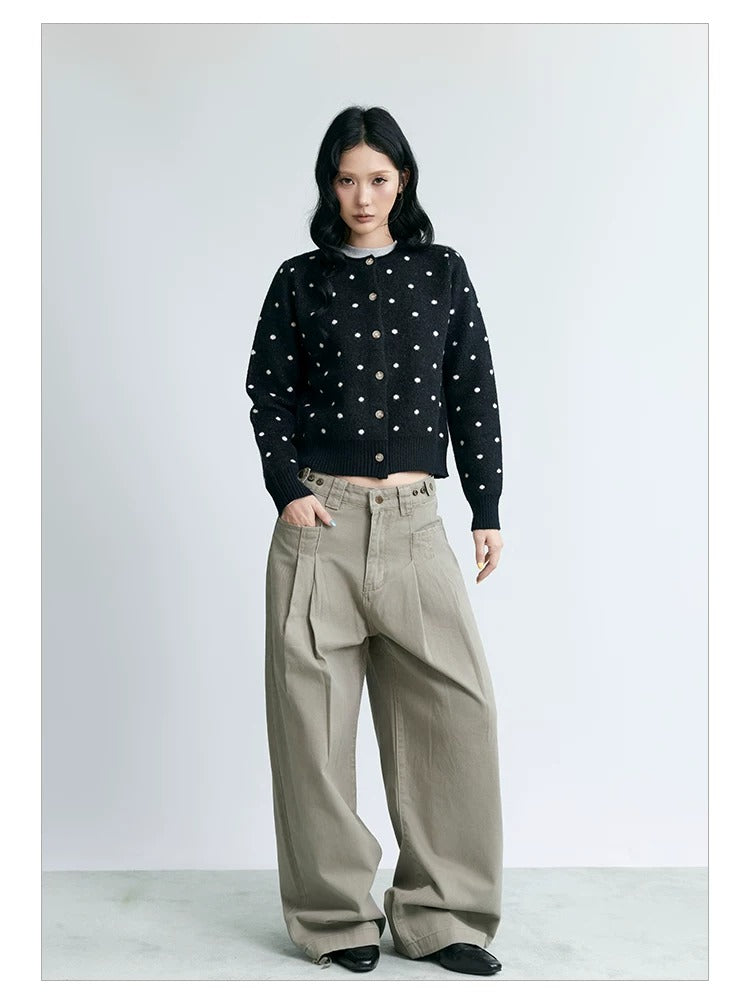 NABOUN Vintage Polka Dot Knit Cardigan