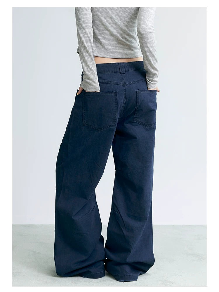 NABOUN Washed Army Green Clean-Fit Wide-Leg Pants