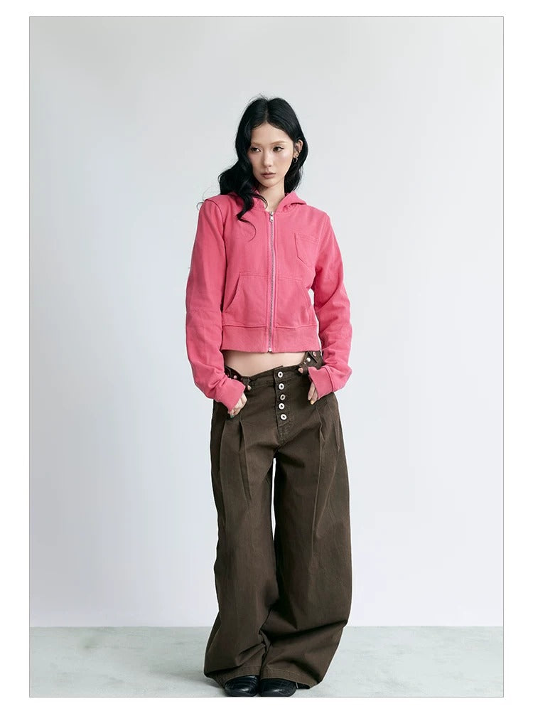 NABOUN Five-Buckle Pleated Wide-Leg Pants