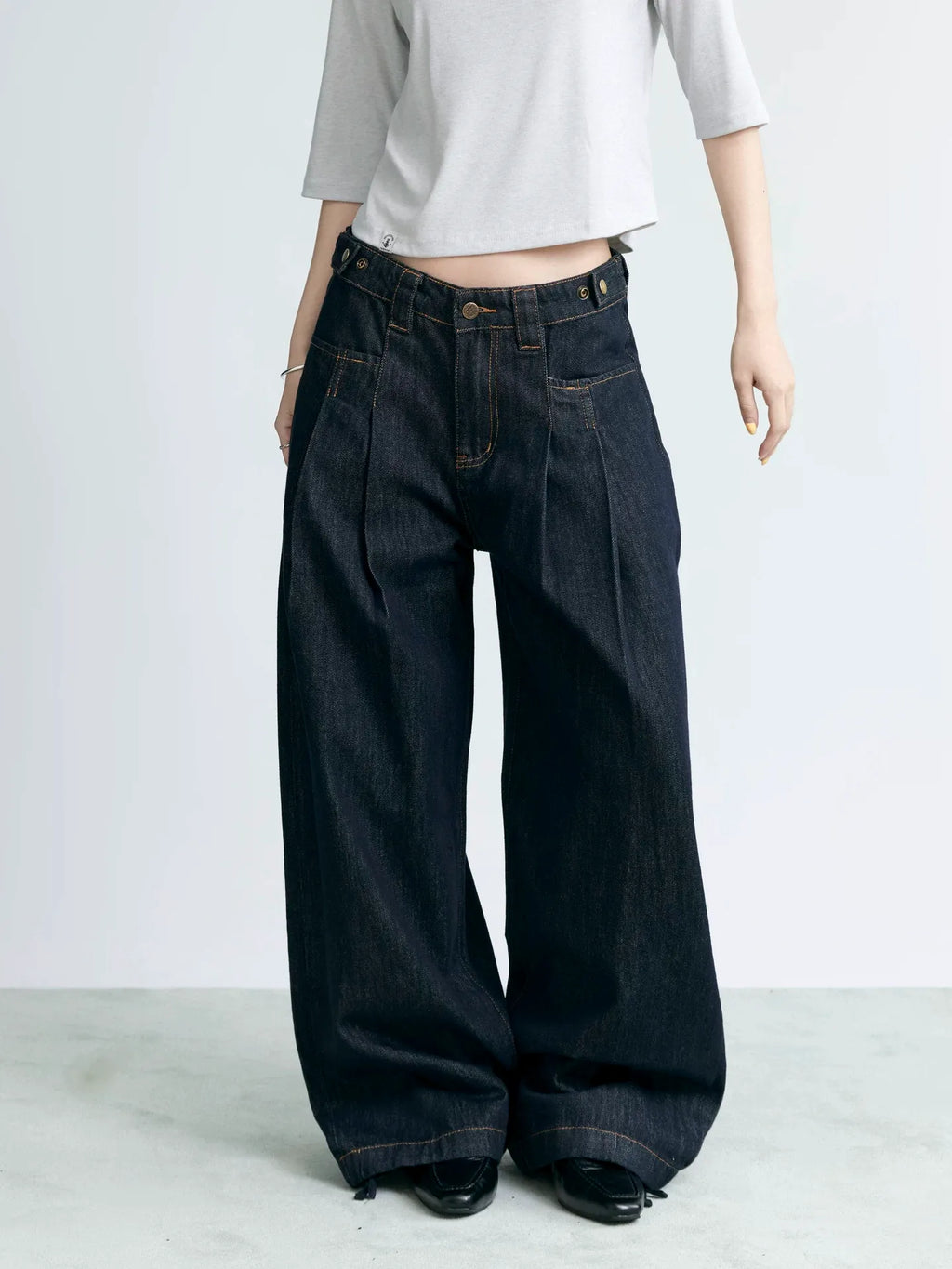 NABOUN Double-Pleat Raw Denim Wide-Leg Jeans