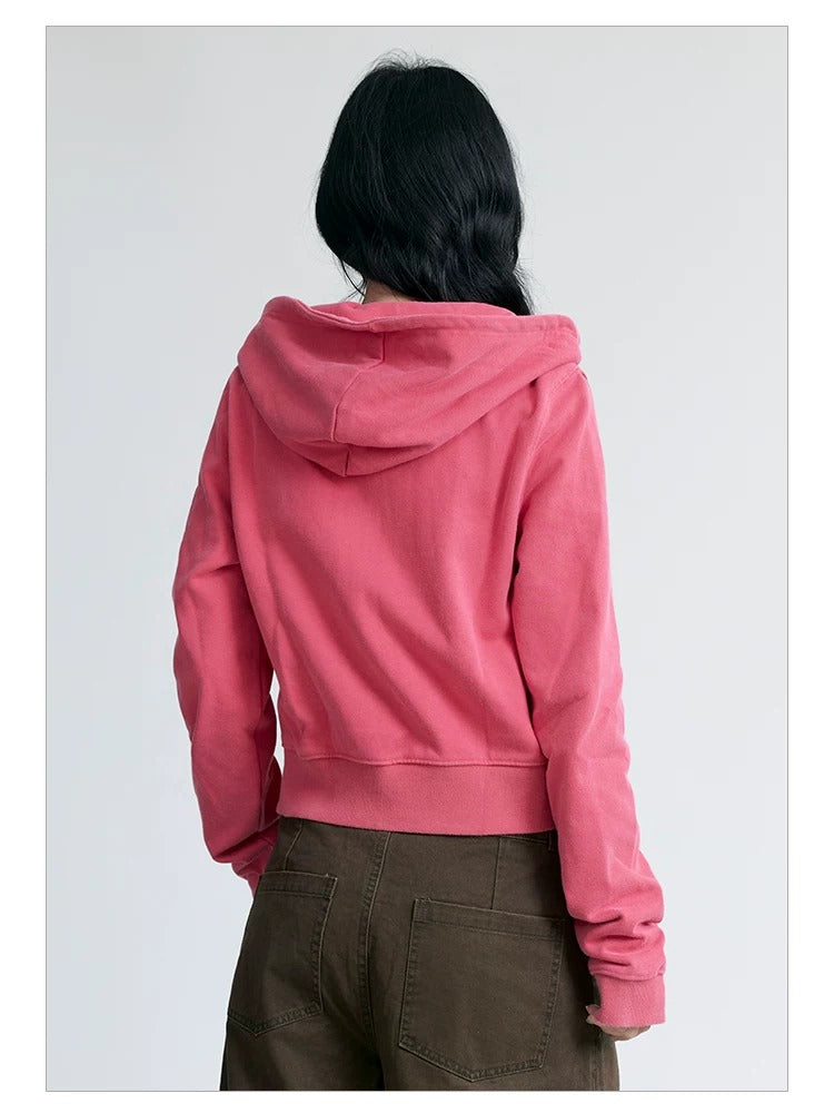 NABOUN Washed Salt-Dyed Cropped Hoodie