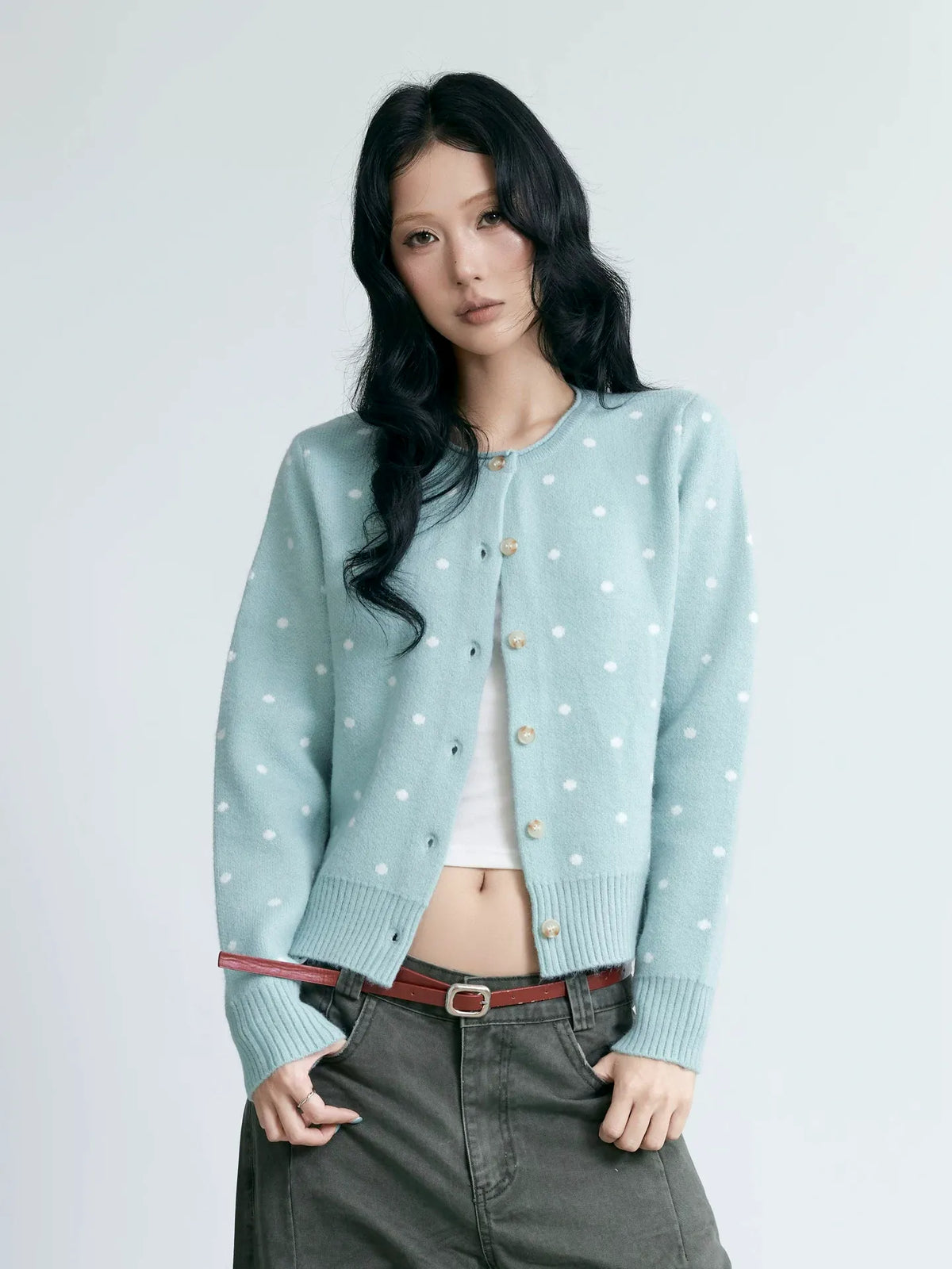 NABOUN Vintage Polka Dot Knit Cardigan