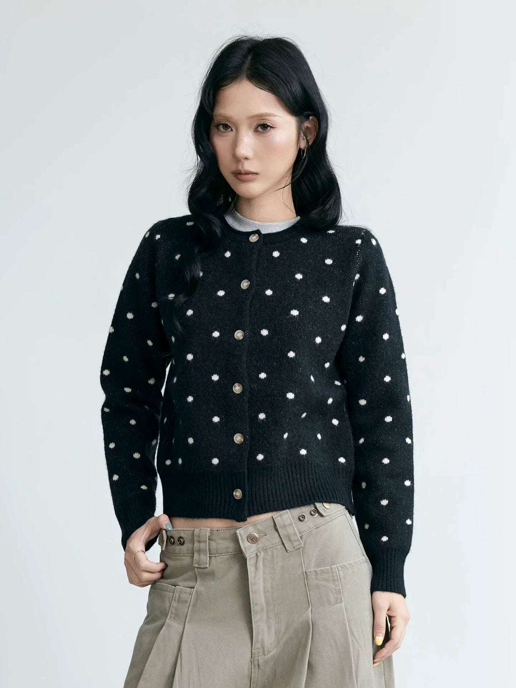 NABOUN Vintage Polka Dot Knit Cardigan