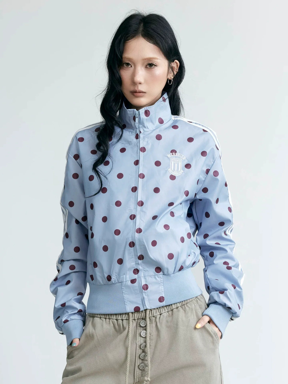 NABOUN Satin Polka Dot Cropped Jacket