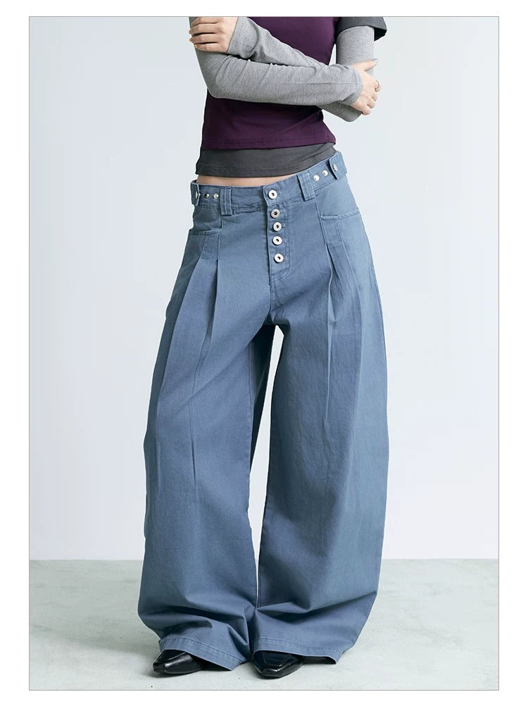 NABOUN Five-Buckle Pleated Wide-Leg Pants