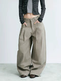 NABOUN Washed Double-Pleat Embroidered Wide-Leg Pants