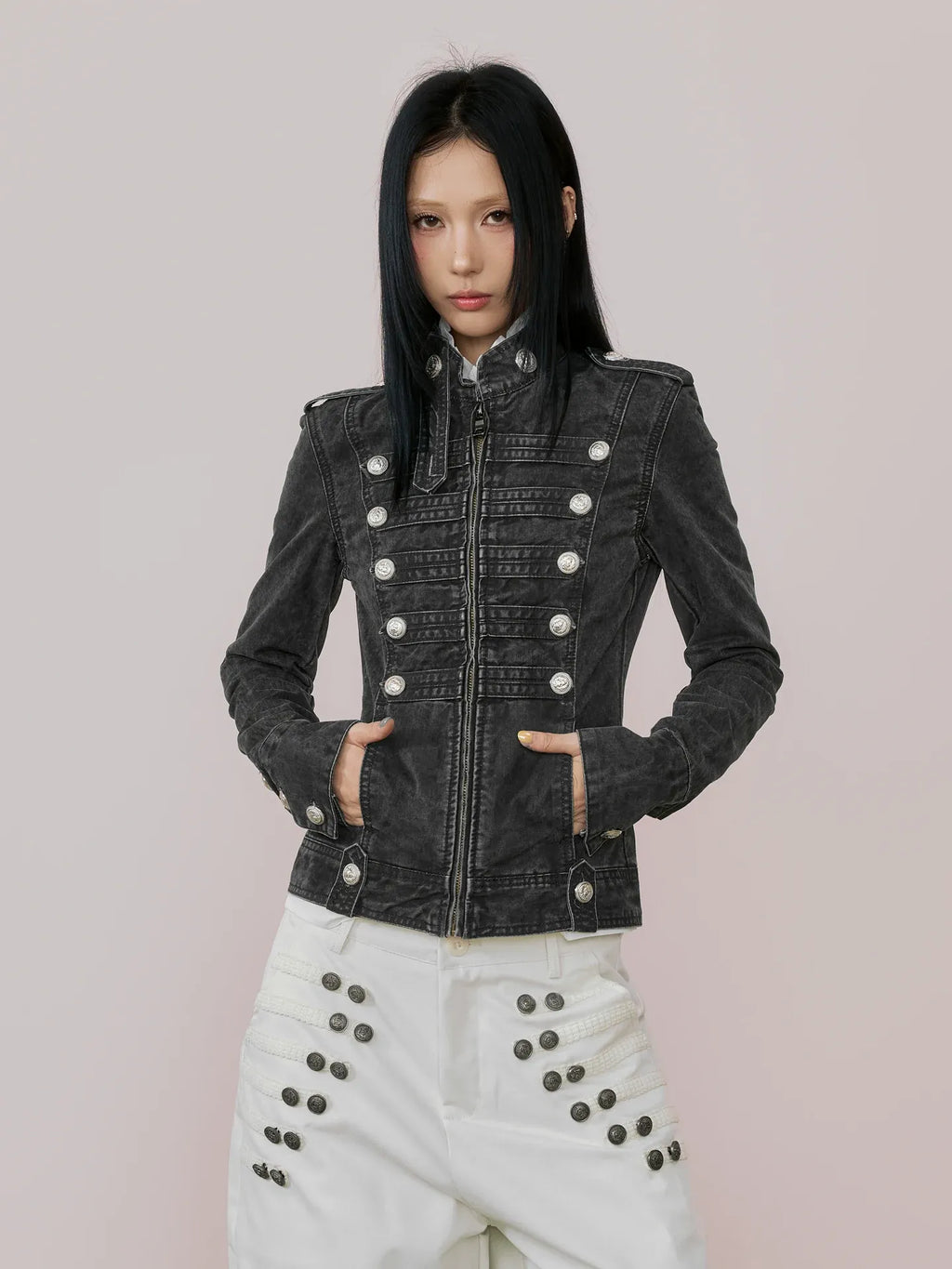 NABOUN Napoleon Double-Breasted Washed Stand-Collar Jacket