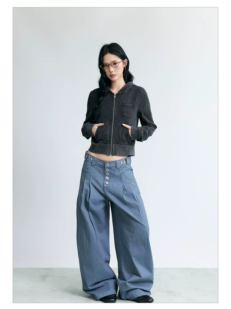 NABOUN Five-Buckle Pleated Wide-Leg Pants