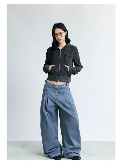 NABOUN Five-Buckle Pleated Wide-Leg Pants