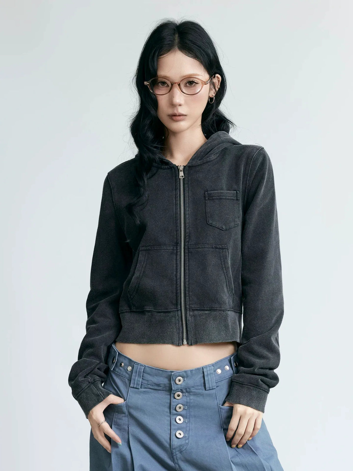 NABOUN Washed Salt-Dyed Cropped Hoodie
