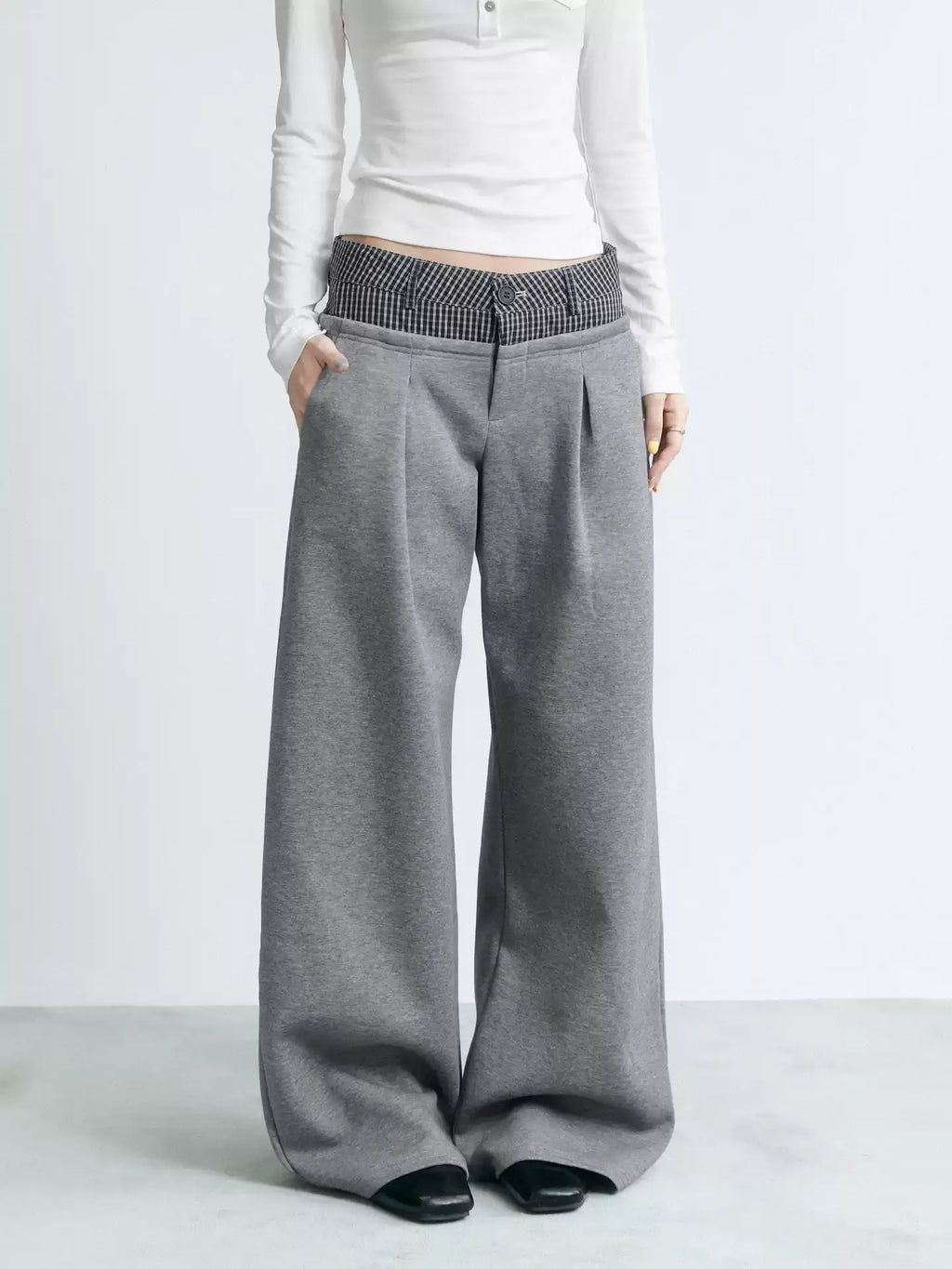 NABOUN Double-Waist Curved Wide-Leg Sweatpants