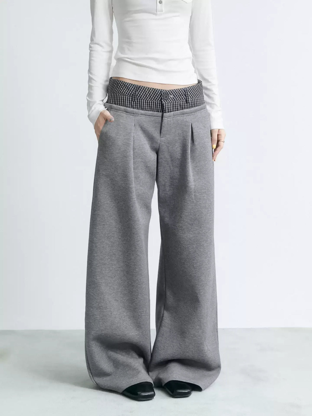 NABOUN Double-Waist Curved Wide-Leg Sweatpants
