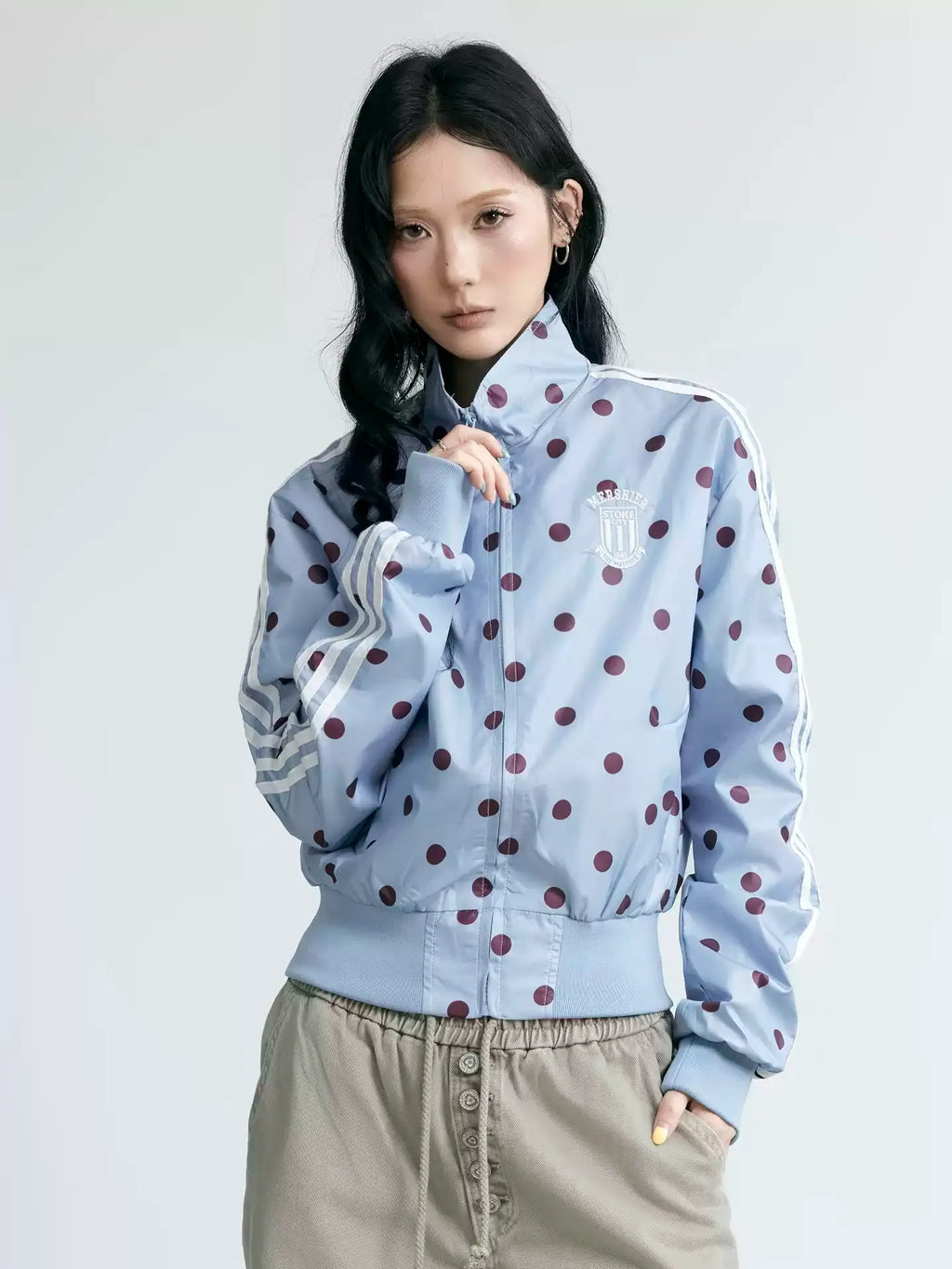 NABOUN Satin Polka Dot Cropped Jacket