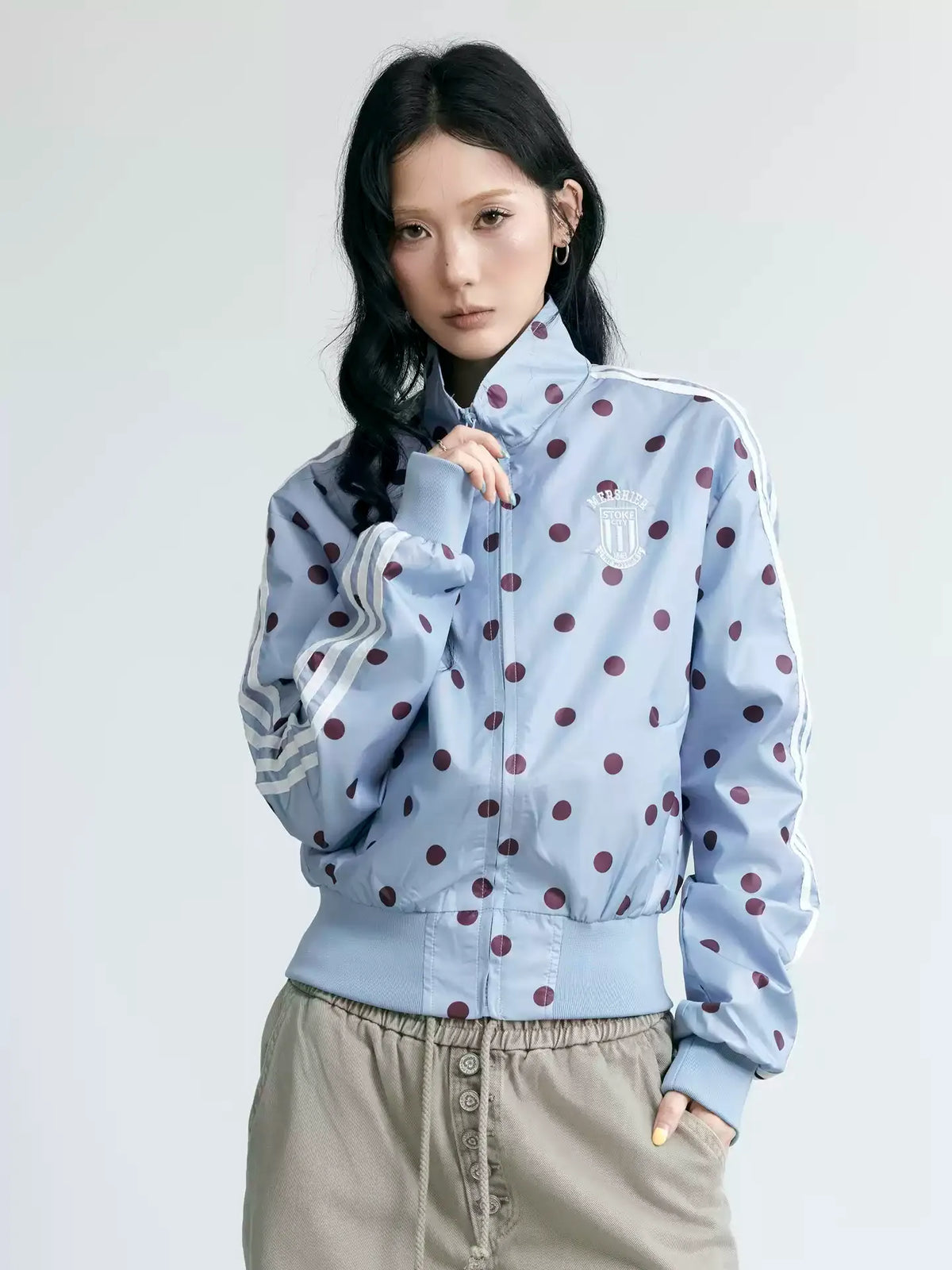 NABOUN Satin Polka Dot Cropped Jacket