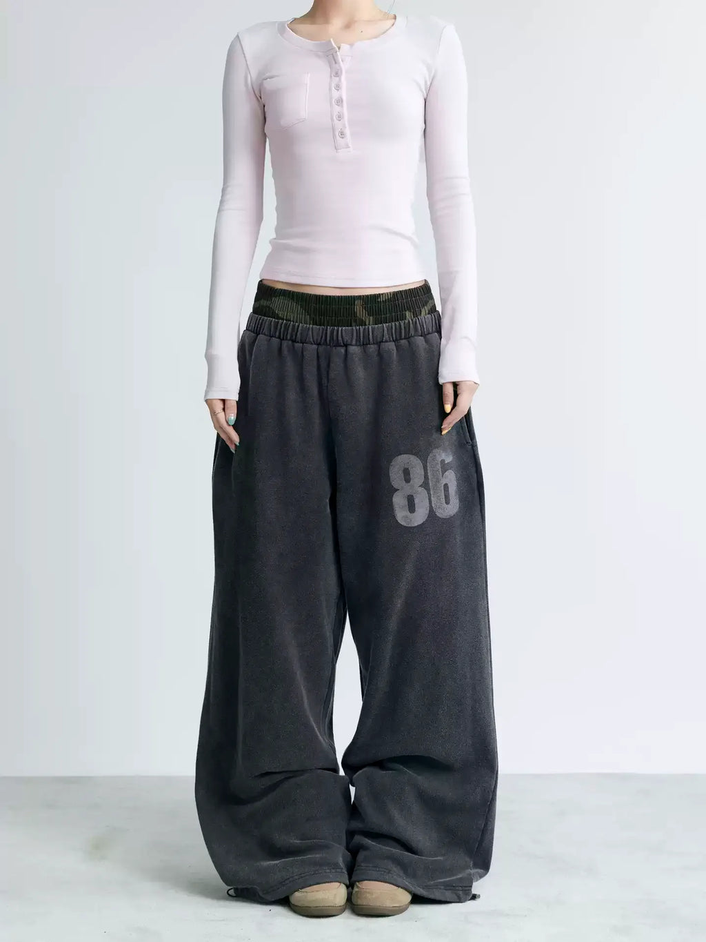 NABOUN Double-Waist Number Print Wide-Leg Sweatpants