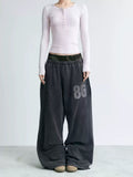 NABOUN Double-Waist Number Print Wide-Leg Sweatpants
