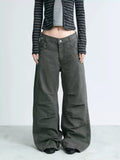 NABOUN Washed Army Green Clean-Fit Wide-Leg Pants