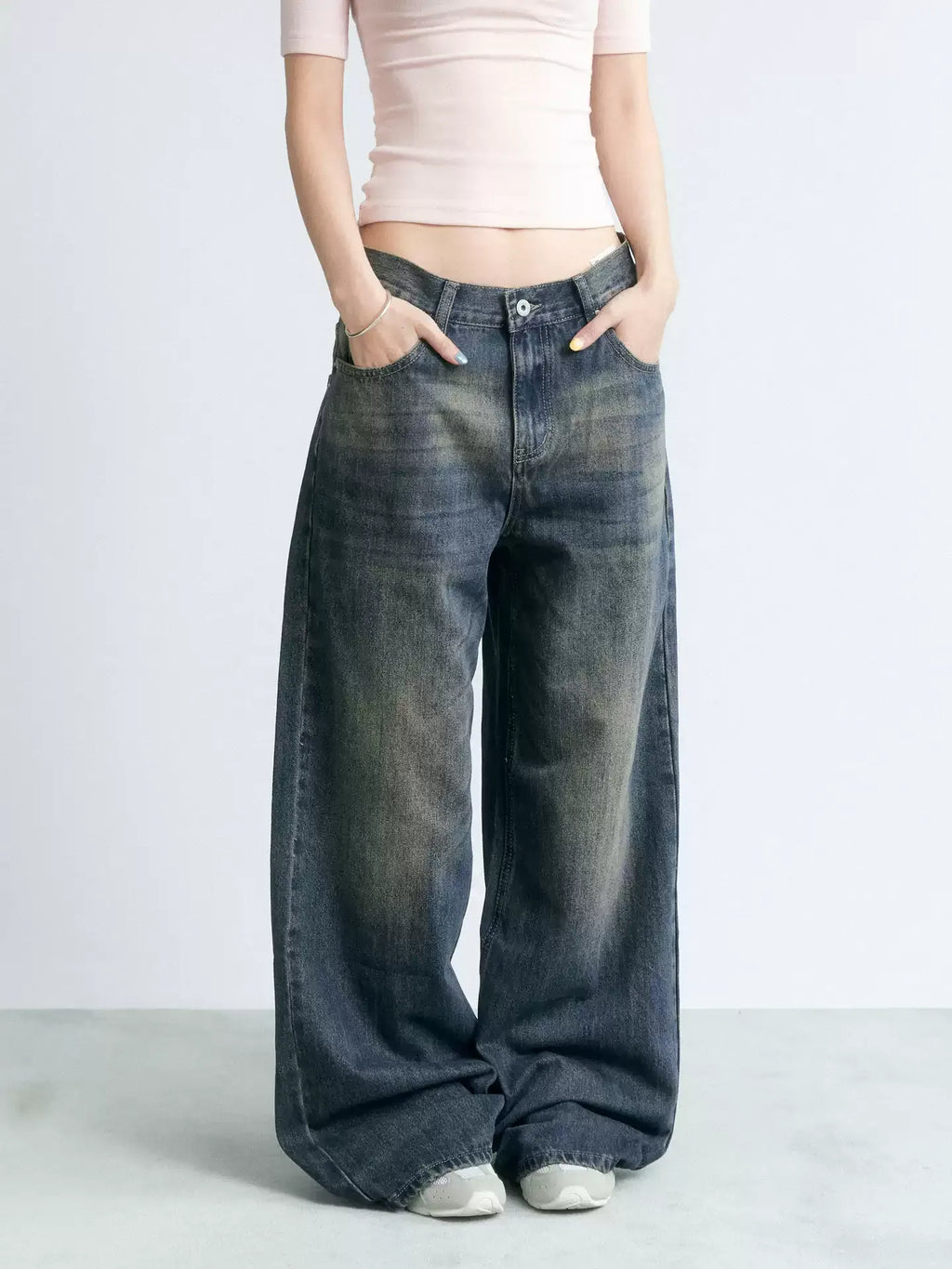 NABOUN Vintage Washed Star Print Wide-Leg Jeans