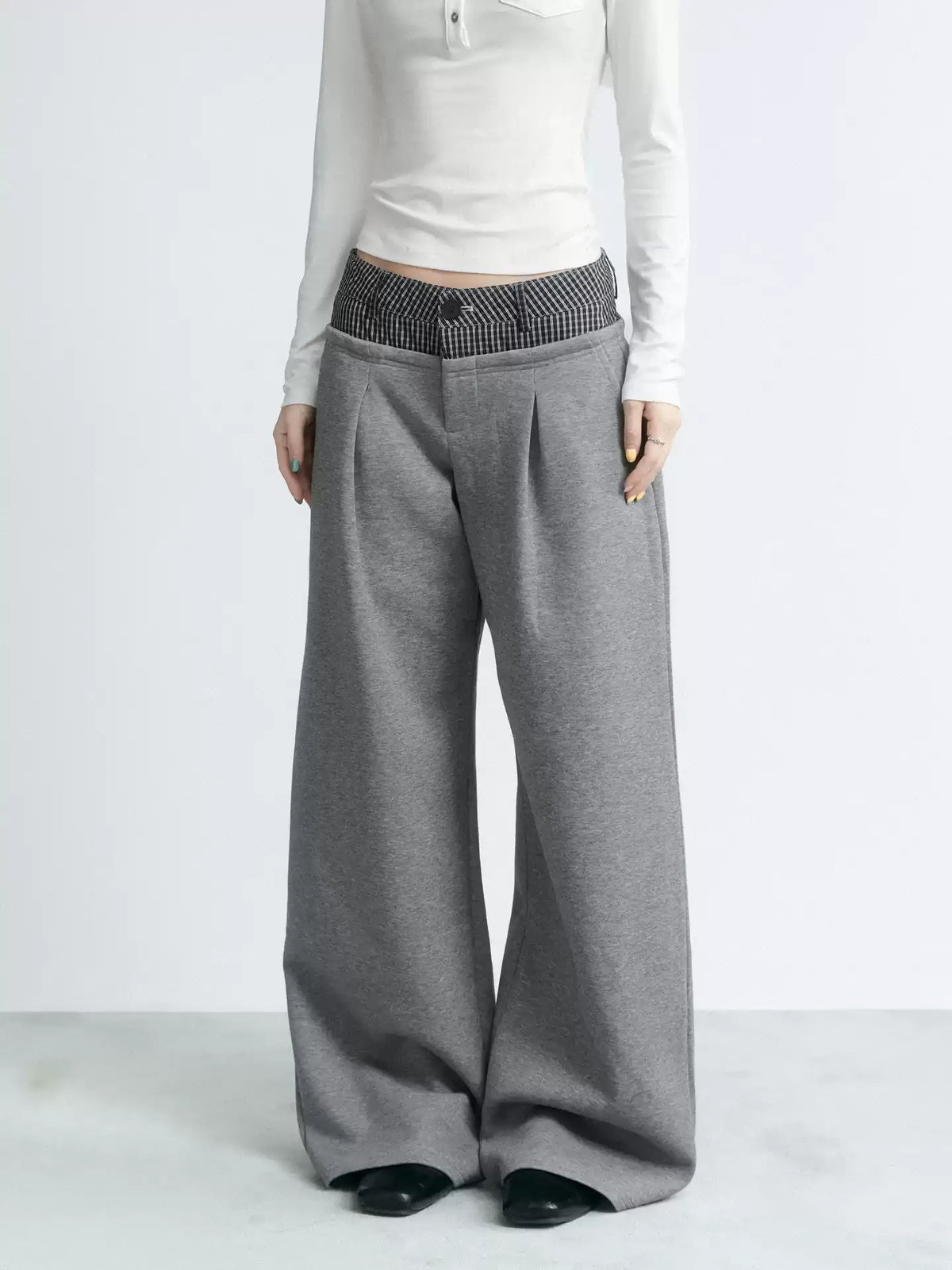 NABOUN Double-Waist Curved Wide-Leg Sweatpants