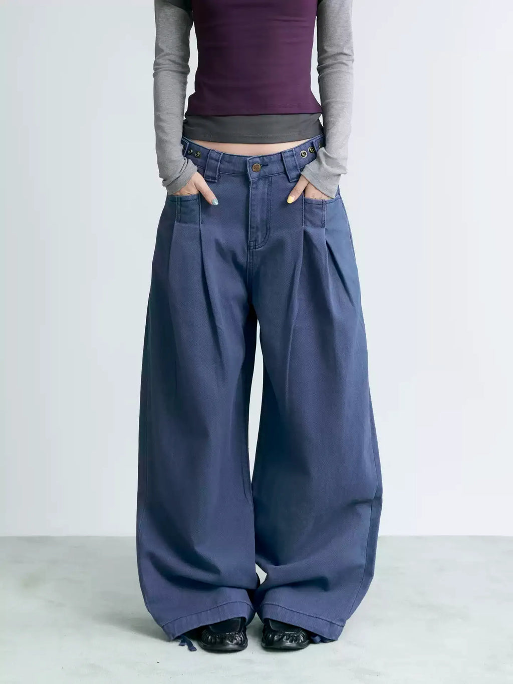 NABOUN Washed Double-Pleat Embroidered Wide-Leg Pants