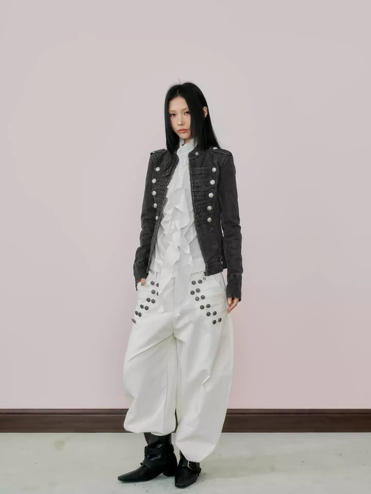 NABOUN Napoleon Double-Breasted Washed Stand-Collar Jacket