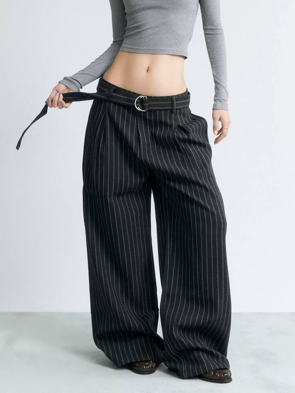 NABOUN Old-Money Striped Scimitar Dress Pants