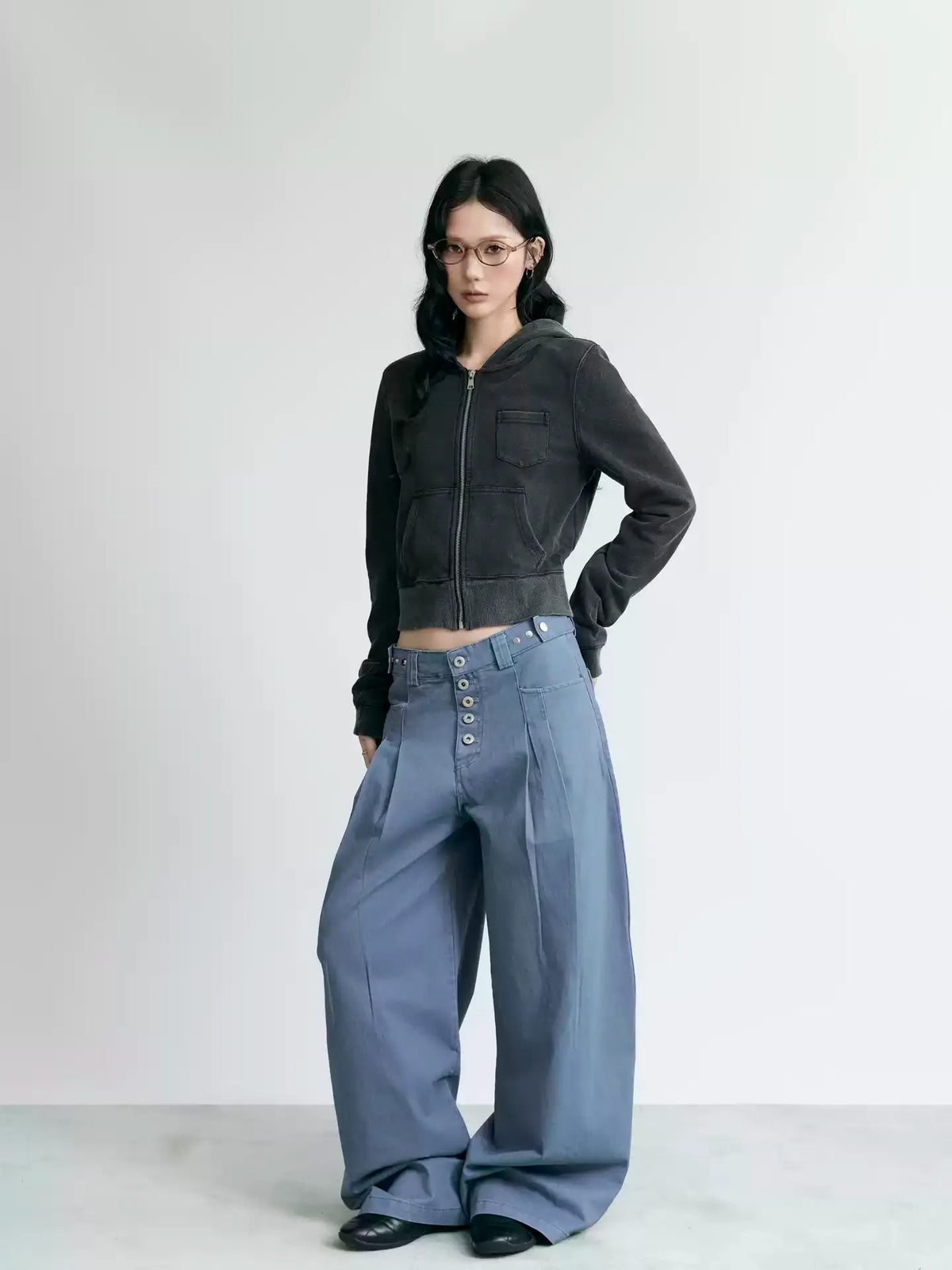 NABOUN Washed Salt-Dyed Cropped Hoodie