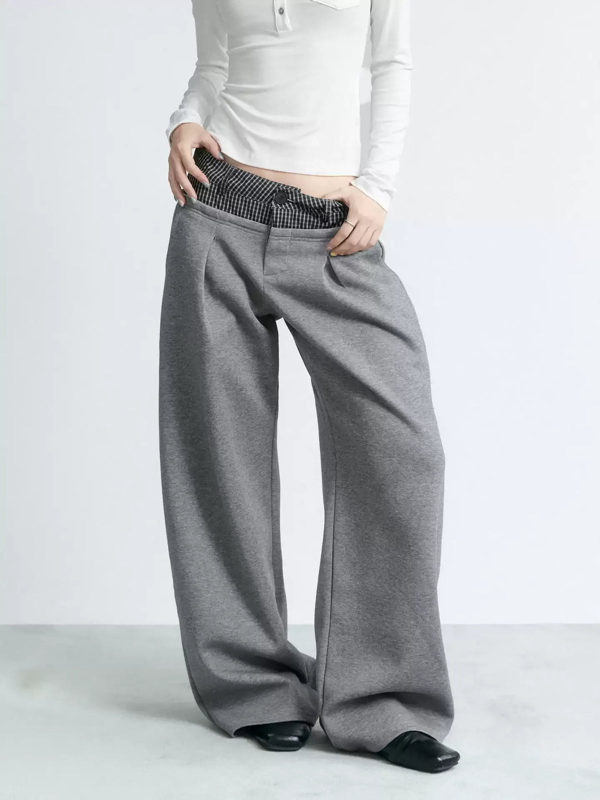 NABOUN Double-Waist Curved Wide-Leg Sweatpants
