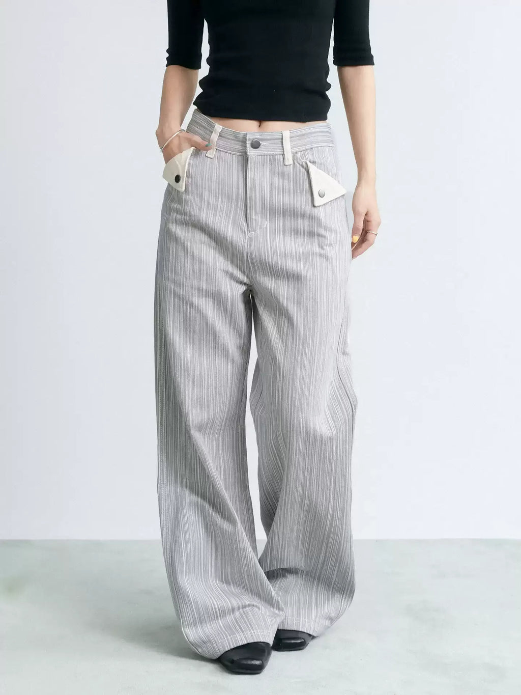 NABOUN Vintage Cuffed Stripe Straight-Leg Jeans