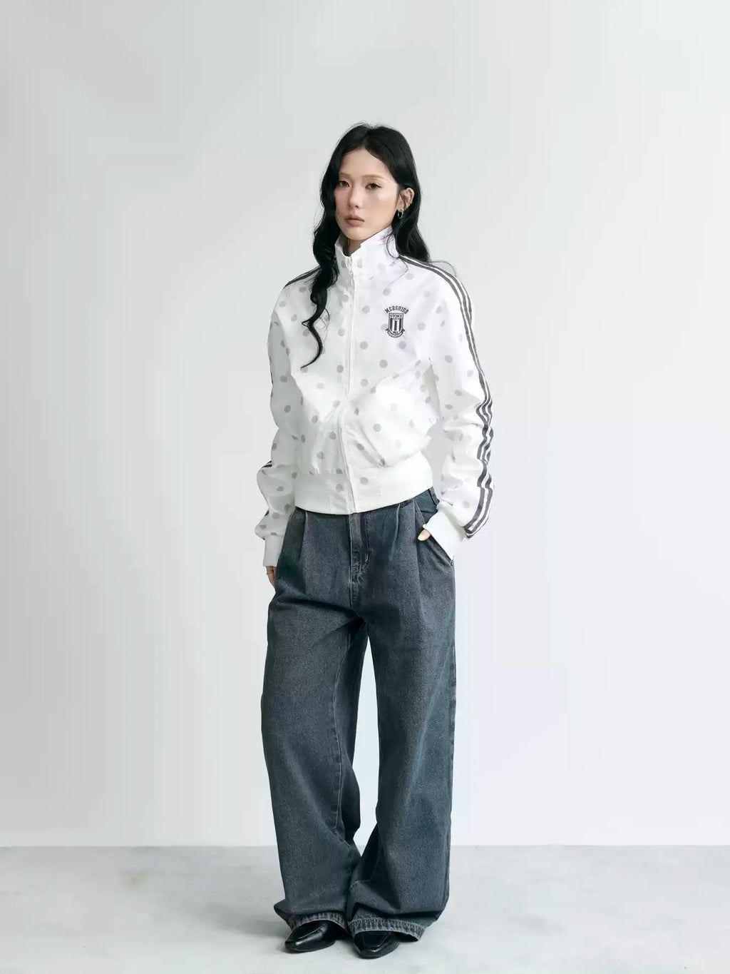 NABOUN Satin Polka Dot Cropped Jacket