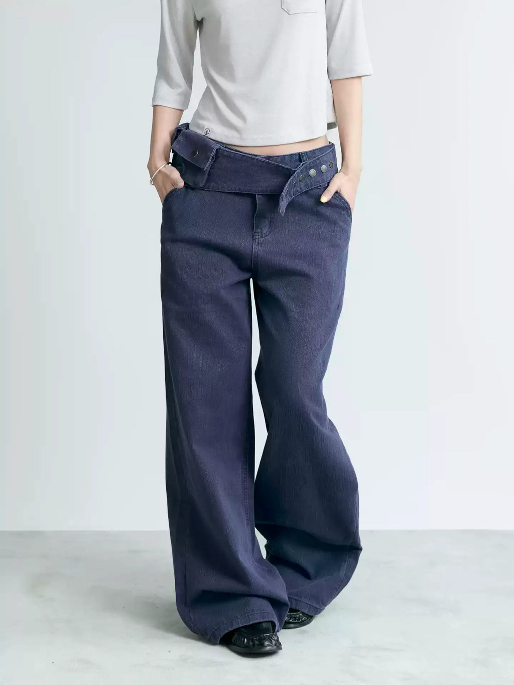 NABOUN Washed Blue Detachable Waist-Bag Straight-Leg Pants