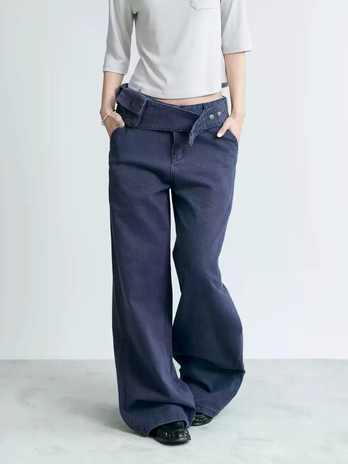NABOUN Washed Blue Detachable Waist-Bag Straight-Leg Pants